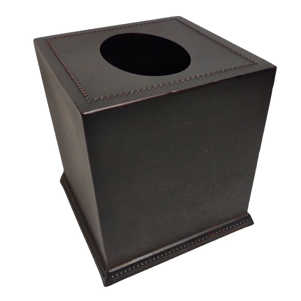 Brushed Bronze Dotted Metal Tissue Holder with Open Bottom Kleenex Box Cover 6"